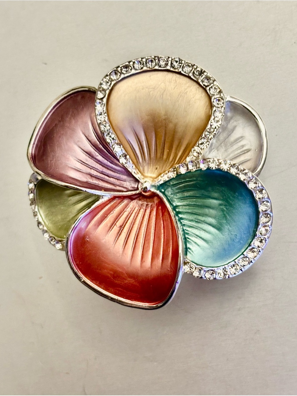 Multicolor Magnetic Enamel Flower Brooch with Crystal Trim